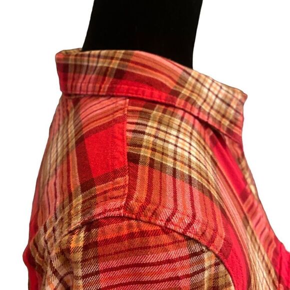 Old Navy Red Plaid Long Sleeve Flannel Button Down‎ Top Sz M - Picture 7 of 13